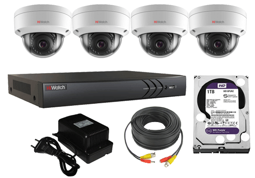 Комплект видеонаблюдения из 4-х камер с видеорегистратором и жестким диском